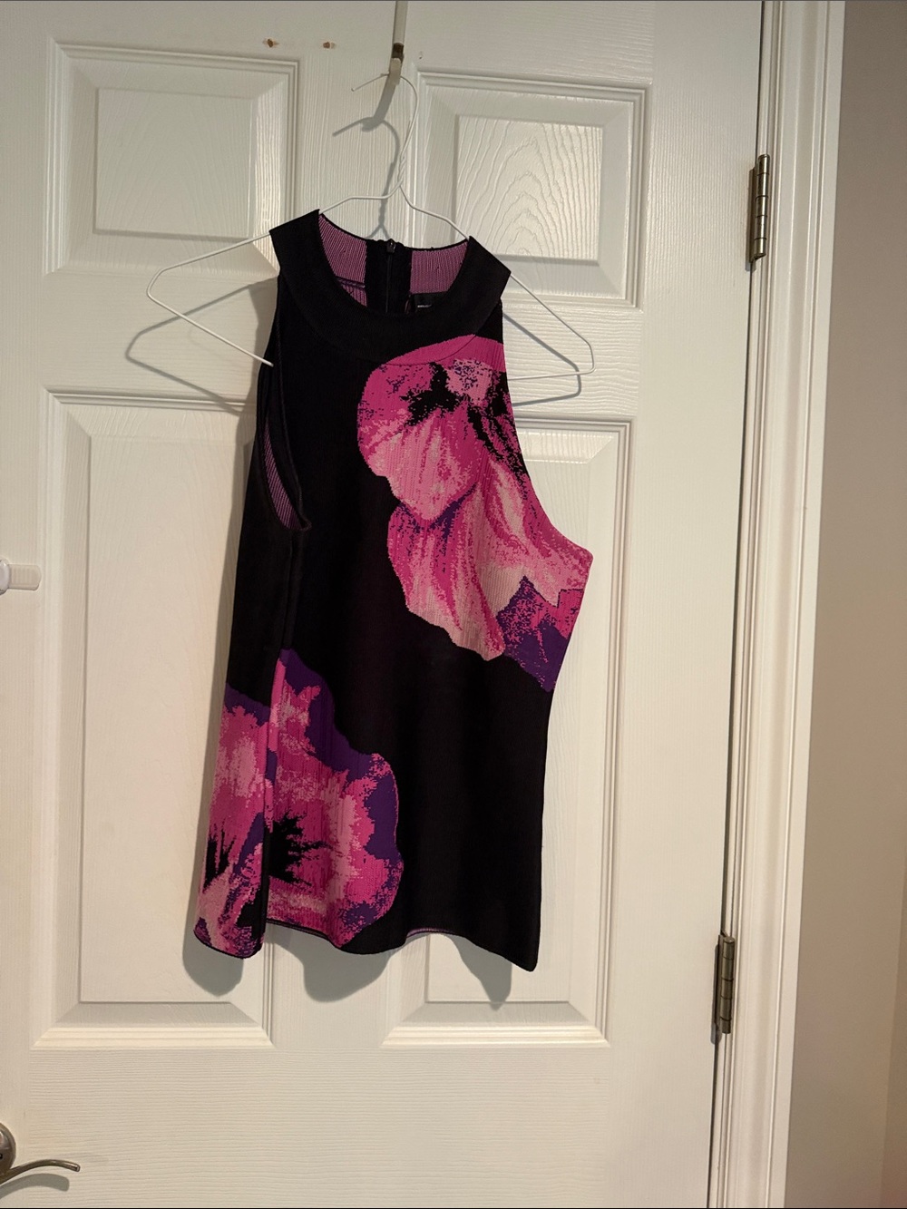 White House Black Market Black Tank with Pink Floral Motif